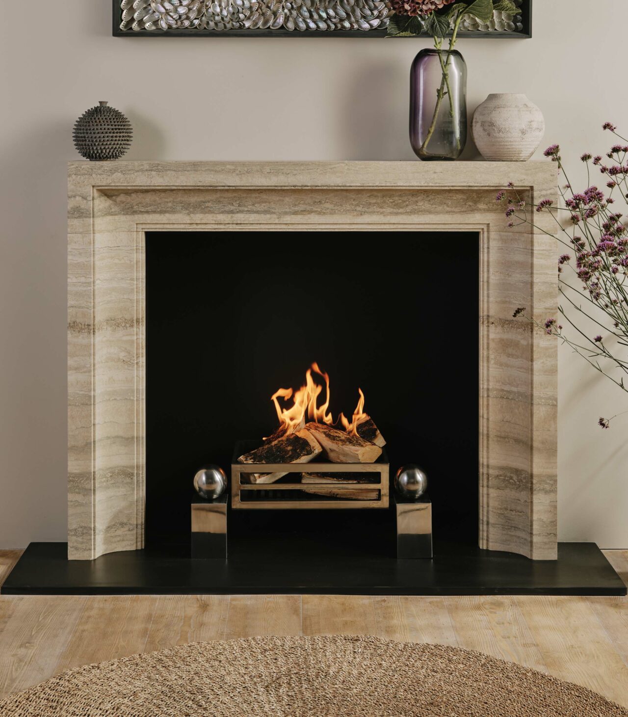Travertine fireplace surrounds
